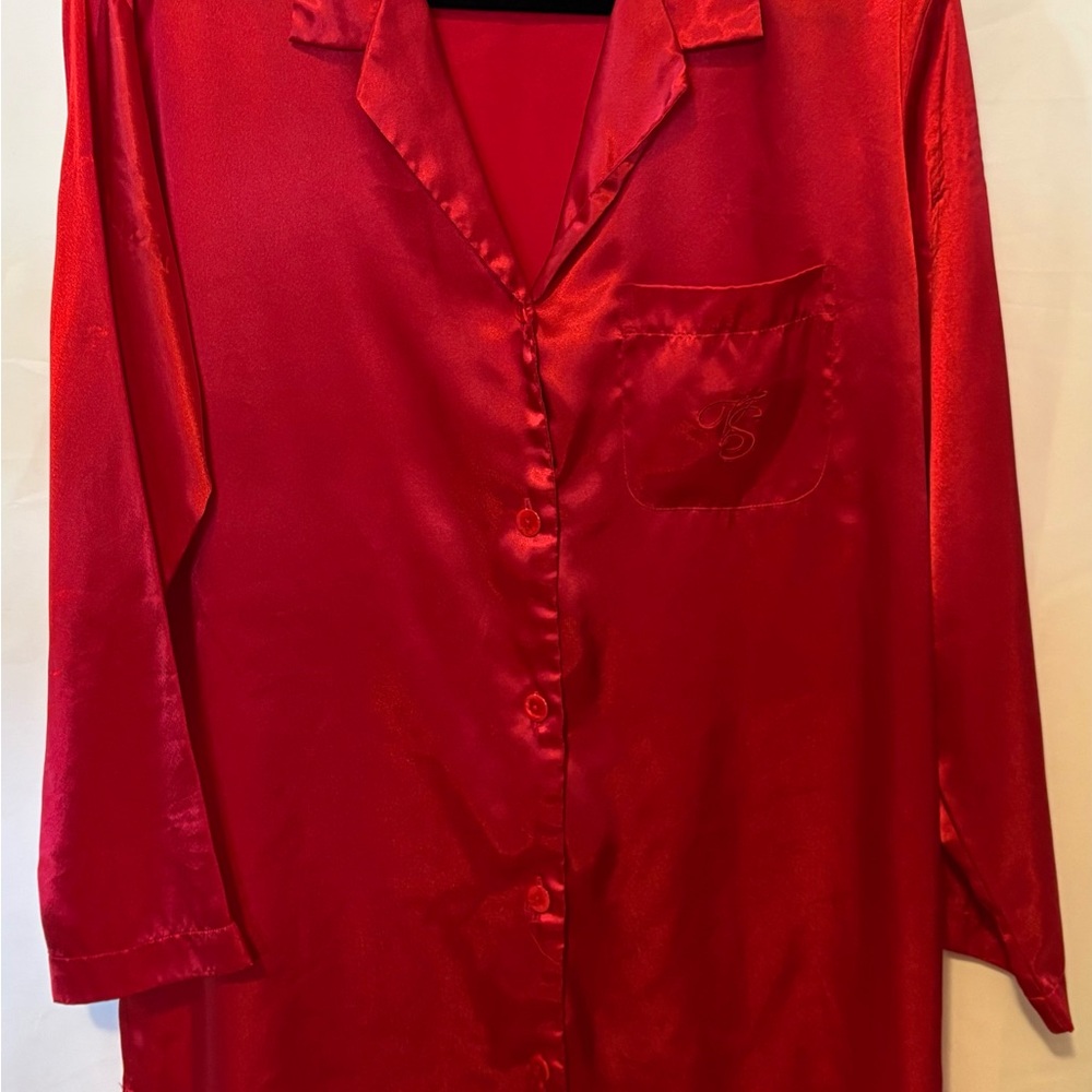 Victoria's Secret Red Satin Button-Up Sleep Shirt
